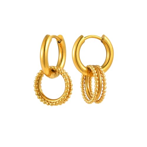 Bishilin Ohrringe Hängend Edelstahl Vergoldet, Damen Ohrringe mit Beads Ringe Ohrhänger Gold für Mädchen von Bishilin