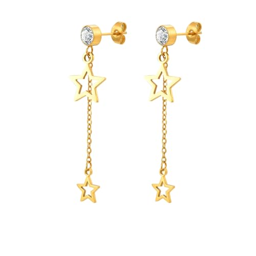 Bishilin Ohrringe Hängend Edelstahl Vergoldet Damen, Ohrhänger Stern mit Zirkonia Gold Ohrringe Allergiefrei Modeschmuck von Bishilin