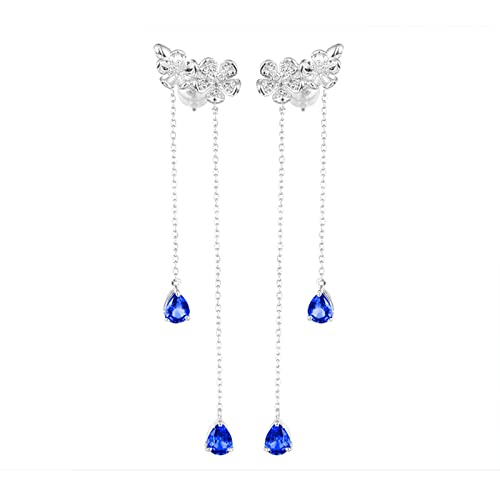 Bishilin Ohrringe Hängend Weißgold 750, Damen Ohrringe Hängend Blumen mit 1.48ct Tropfen Saphir Weißgold Ohrhänger Diamant Jugendstil von Bishilin