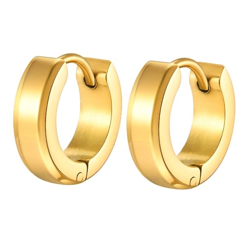 Bishilin Ohrringe Herren Edelstahl, Creolen Glatt Hoop Gold Ohrringe Nickelfrei Modeschmuck von Bishilin