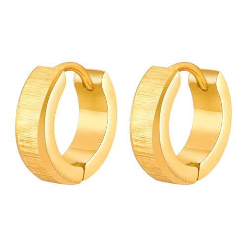 Bishilin Ohrringe Herren Edelstahl, Creolen Matt Hoop Gold Ohrringe Nickelfrei Modeschmuck von Bishilin