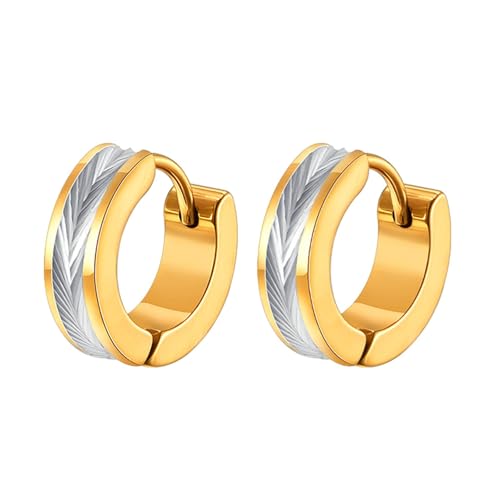 Bishilin Ohrringe Herren Edelstahl, Creolen Ohrringe 13MM Geprägt Ohrringe Gold Jugendstil für Männer von Bishilin