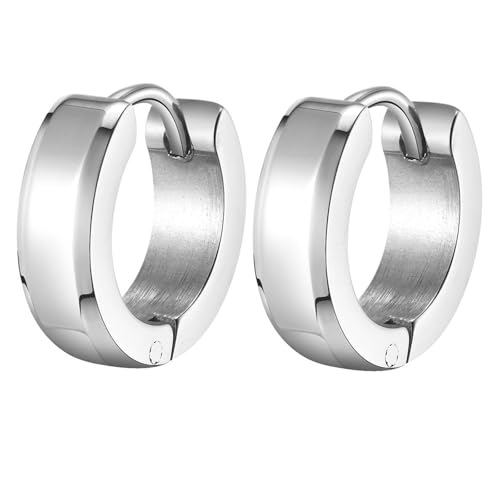 Bishilin Ohrringe Herren Edelstahl, Creolen Ohrringe Glatt Hoop Ohrringe Silber Jugendstil für Männer von Bishilin