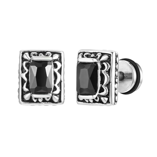 Bishilin Ohrringe Herren Edelstahl, Ohrstecker Nordisch Rechteck mit Schwarz Zirkonia Altsilber Ohrringe Nickelfrei Modeschmuck von Bishilin