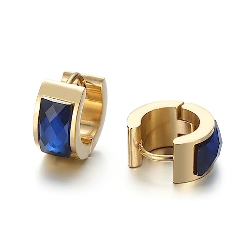 Bishilin Ohrringe Mädchen Edelstahl, Creolen mit Blau Zirkonia Gold Ohrringe Nickelfrei Modeschmuck von Bishilin