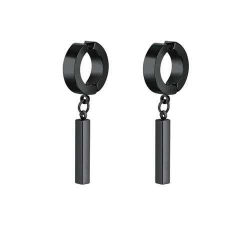 Bishilin Ohrringe ohne Ohrlöcher Edelstahl, Ohrclips Herren Hängend Zylinder Ohrklemme Ohrringe Nickelfrei für Männer Schwarz von Bishilin