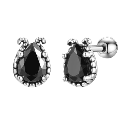 Bishilin Ohrstecker Edelstahl, Herren Ohrringe Altsilber Tropfen mit Schwarz Zirkonia Ohrstecker Nickelfrei für Männer von Bishilin