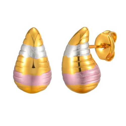 Bishilin Ohrstecker Edelstahl Nickelfrei, Damen Ohrringe Tropfen Ohrstecker Nordisch für Mädchen Tricolor von Bishilin