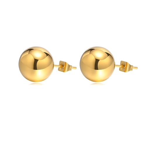 Bishilin Ohrstecker Edelstahl Vergoldet, Damen Ohrringe Gold 12MM Bead Ohrstecker Nickelfrei für Mädchen von Bishilin