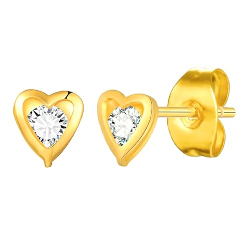 Bishilin Ohrstecker Edelstahl Vergoldet, Damen Ohrringe Gold Herz mit Zirkonia Ohrstecker Nickelfrei für Mädchen von Bishilin