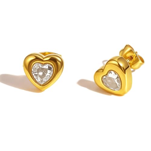 Bishilin Ohrstecker Edelstahl Vergoldet, Ohrringe Damen Herz mit Zirkonia Gold Ohrstecker Nickelfrei für Mädchen von Bishilin