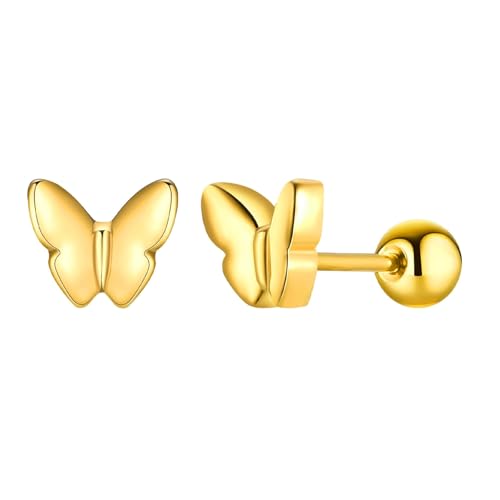 Bishilin Ohrstecker Edelstahl Vergoldet Nickelfrei, Damen Ohrringe Schmetterling mit Schraubverschluss Ohrstecker Nordisch für Mädchen Gold von Bishilin