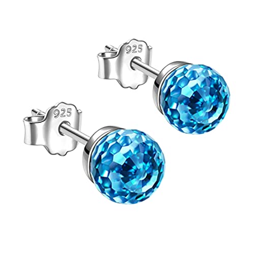 Bishilin Ohrstecker Silber 925, Ohrringe Damen 7MM Blau Kristall Silber Ohrstecker Nickelfrei für Mädchen von Bishilin