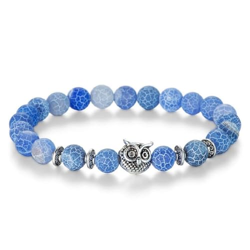 Bishilin Paar Armbänder Charms, Perlenarmband Chakra 8MM Blau Achat mit Eule Armbänder Männer Frauen Personalisiert von Bishilin
