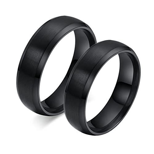 Bishilin Paar Ringe Set Edelstahl, 6MM Schwarz Matt Ringe Damen Gr.65 (20.7) + Herren Gr.70 (22.3) Hochzeitsringe mit Gravur Partnerringe für Sie und Ihn von Bishilin