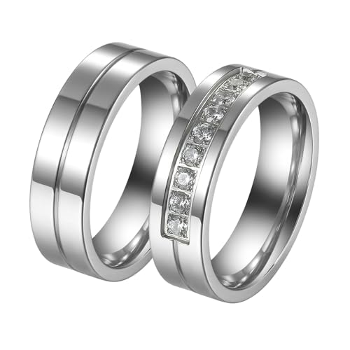 Bishilin Paar Ringe Set Edelstahl,Partnerringe 6MM mit Zirkonia Eheringe Trauringe Verlobungsringe Damen Gr.57 (18.1) & Herren Gr.65 (20.7) von Bishilin