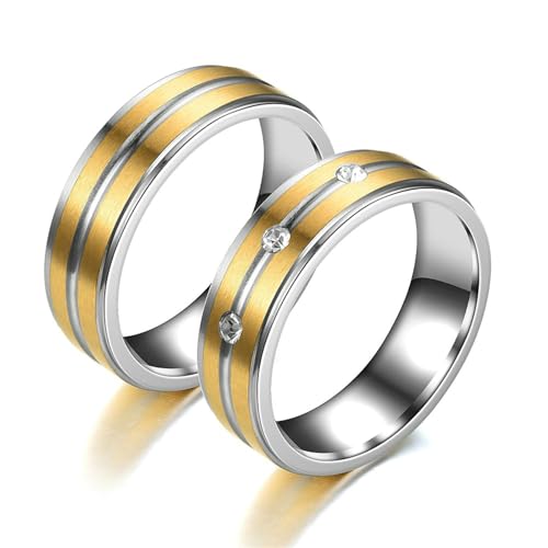 Bishilin Pärchen Ringe für 2, Hochzeitsringe Paar Edelstahl 6MM Matt mit Zirkonia Verlobungsringe Eheringe Nickelfrei Damen Gr.72 (22.9) & Herren Gr.72 (22.9) von Bishilin