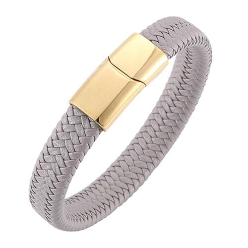 Bishilin Partner Armbänder Personalisiert Leder, Lederarmband 12MM mit Magnetverschluss Charm Armbäner Männer Grau 20.5CM von Bishilin