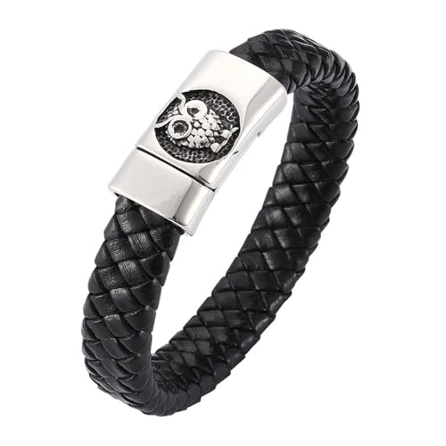 Bishilin Partner Armbänder Personalisiert Leder, Lederarmband 12MM mit Magnetverschluss Eule Charm Armbäner Männer Schwarz 16.5CM von Bishilin