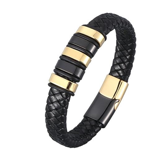 Bishilin Partner Armbänder Personalisiert Leder, Lederarmband 12MM mit Magnetverschluss Geflochten mit Geometrie Charm Armbäner Männer Schwarz 16.5CM von Bishilin