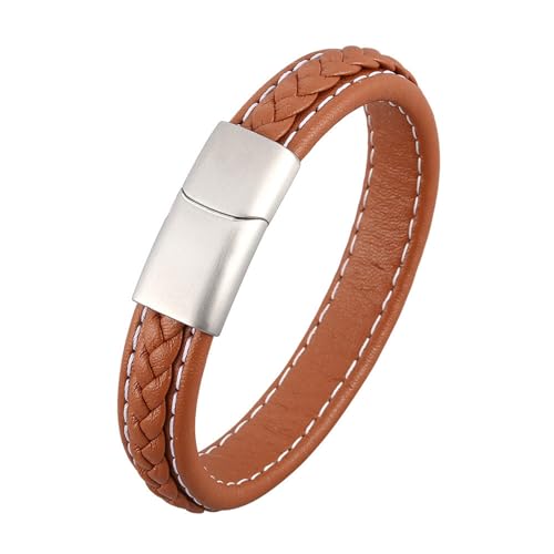 Bishilin Partner Armbänder mit Magnet, Lederarmband Herren 12MM Charm Armbänder 18.5CM Braun Personalisiert von Bishilin