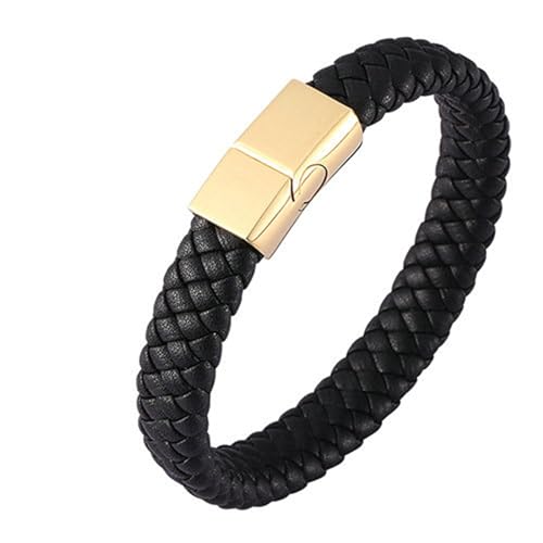 Bishilin Partner Armbänder mit Magnet, Lederarmband Herren 12MM Geflochten Charm Armbänder 16.5CM Schwarz Personalisiert von Bishilin