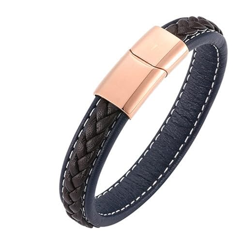 Bishilin Partner Armbänder mit Magnet, Lederarmband Herren 12MM Geflochten Charm Armbänder 18.5CM Blau Braun Personalisiert von Bishilin