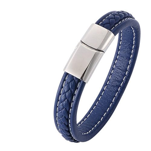 Bishilin Partner Armbänder mit Magnet, Lederarmband Männer Blau 18.5CM Gewebt Charms Armbänder für Herren Personalisiert 12MM von Bishilin