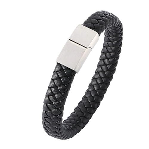 Bishilin Partner Lederarmband Personalisiert, Männer Armbänder Leder 12MM Geflochten Charm Armband 20.5CM Schwarz von Bishilin