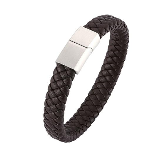 Bishilin Partner Lederarmband mit Gravur, Männer Armbänder Leder Braun 12MM Charms Armband Personalisiert 16.5CM von Bishilin