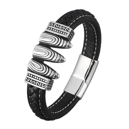 Bishilin Partner Lederarmband mit Gravur, Männer Armbänder Leder Schwarz 12MM mit Vintage Geometrie Charms Armband Personalisiert 16.5CM von Bishilin