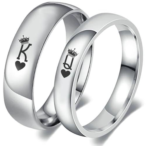 Bishilin Partner Ringe Edelstahl mit Gravur, Hochzeitsringe Queen King mit Krone Paar Ringe Verlobung Set 2 Ringe Damen Gr.49 (15.6)+Herren Gr.62 (19.7) von Bishilin