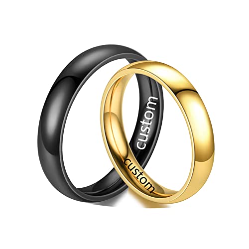 Bishilin Partner Ringe für Sie und Ihn, 4MM Bandring Gold Schwarz Ring Damen Gr.57 (18.1) + Herren Gr.54 (17.2), Verlobungsringe Paar Edelstahl mit Wunschgravur von Bishilin