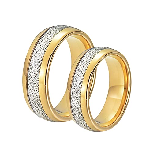 Bishilin Partner Ringe für Sie und Ihn, 8MM Gold Ring mit Silber Metallfolie Damen Gr.52 (16.6) + Herren Gr.57 (18.1), Verlobungsringe Paar Wolframcarbid mit Wunschgravur von Bishilin