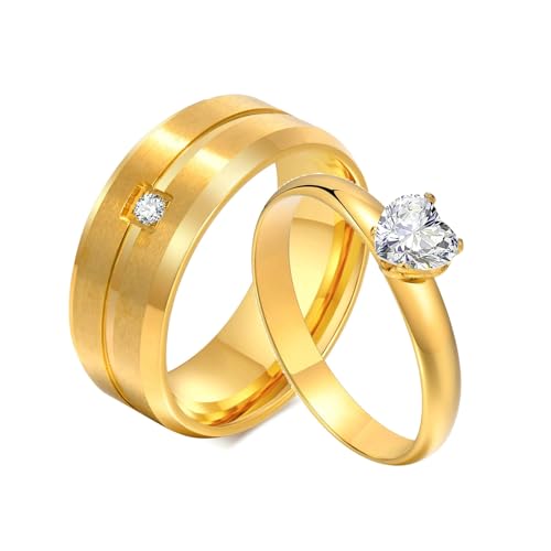 Bishilin Partner Verlobungsringe mit Gravur, Paar Ringe Edelstahl 3MM 8MM mit Zirkonia Trauringe Verlobungsringe für Sie und Ihn Damen Gr.55 (17.5) & Herren Gr.67 (21.3) von Bishilin