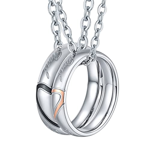 Bishilin Partnerketten für Sie und Ihn, Paar Halskette Anhänger Ring Herz Puzzle, Geschenk für Liebhaber/Partner von Bishilin