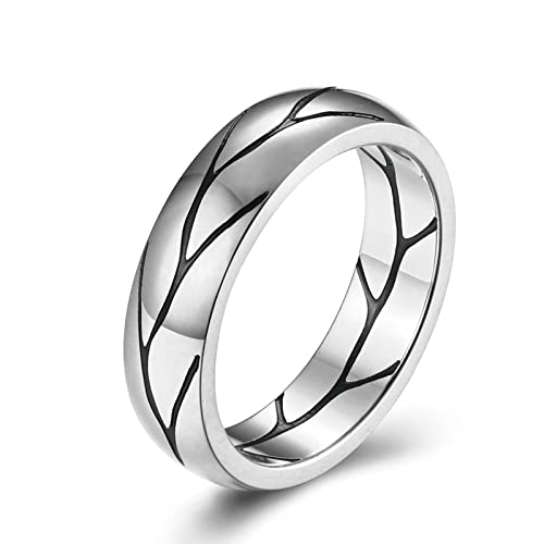 Bishilin Partnerring Herren Edelstahl, Herren Ring Personalisiert 6MM mit Riss Muster Silber Ringe Freundschaftsring für Männer Jugend Große 57 (18.1) von Bishilin