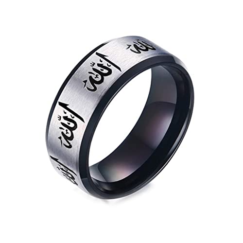 Bishilin Partnerring Herren Edelstahl, Herren Ring Personalisiert Allah 8MM Matt Bandring Schwarz Ringe Freundschaftsring für Männer Jugend Gr.60 (19.1) von Bishilin