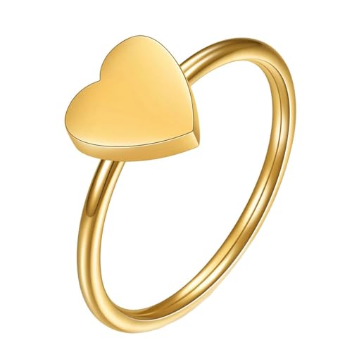 Bishilin Partnerringe Damen Edelstahl, Ring Personalisiert Schmal mit Herz Bandring Gold Ringe Nickelfrei Freundschaftsring für Frauen Größe 54 (17.2) von Bishilin