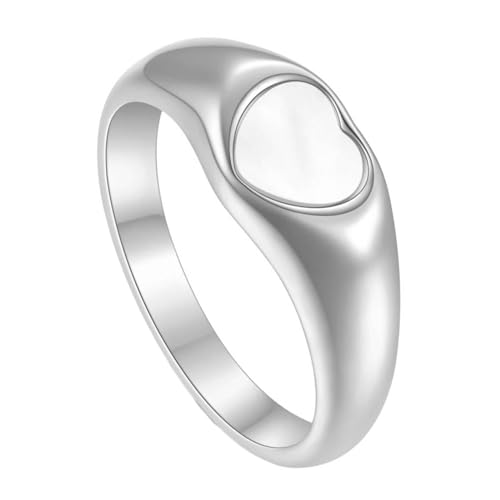 Bishilin Partnerringe Herren Edelstahl, Ring Personalisiert Herz mit Muschel Silber Ringe Nickelfrei Freundschaftsring für Männer Gr.62 (19.7) von Bishilin