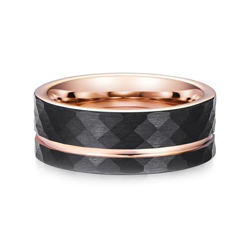 Bishilin Partnerringe Wolfram, Damen Herren Ring Personalisiert Bicolor 8MM Matt Gestreift Bandring Ring Gr.54 (17.2), Schwarz Rosegold Partnerringe für Sie und Ihn von Bishilin