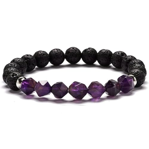 Bishilin Perlen Armbänder Herren, Chakra Armband Charm 8MM Schwarz Lavagestein mit Amethyst Armbänder Männer Personalisiert 19-29CM von Bishilin