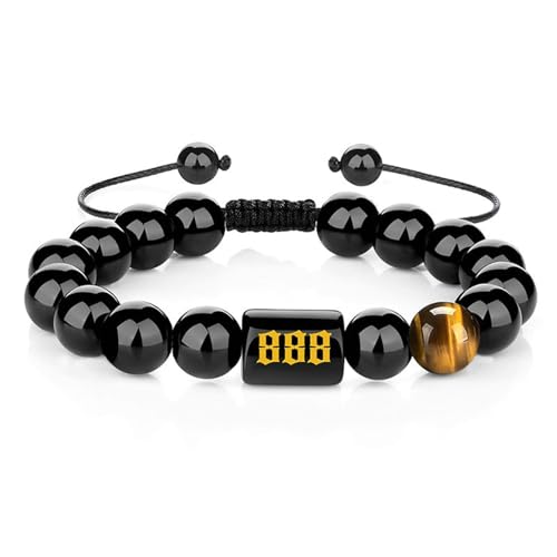Bishilin Perlen Armband Herren, Armbänder Charms Verstellbar 10MM Obsidian mit Zahl 888 Chakra Armband Männer Personalisiert von Bishilin