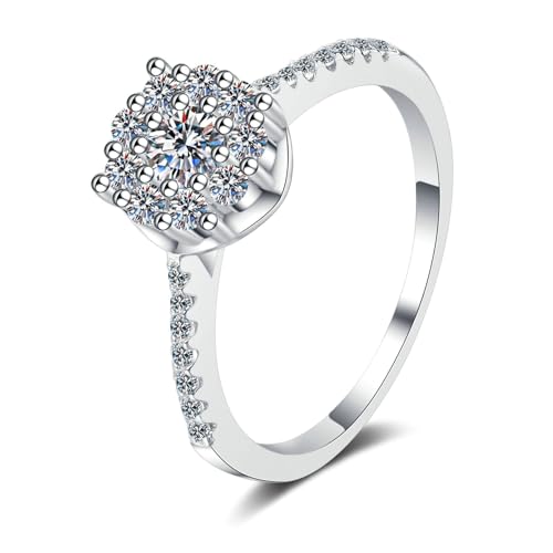 Bishilin Platin Ring Damen 950 Ehering, Hochzeitsringe Blume mit Diamant 0.3ct Trauringe Ungewöhnlich Jahrestag Verlobung Ringe Frauen Große 61 (19.4) von Bishilin