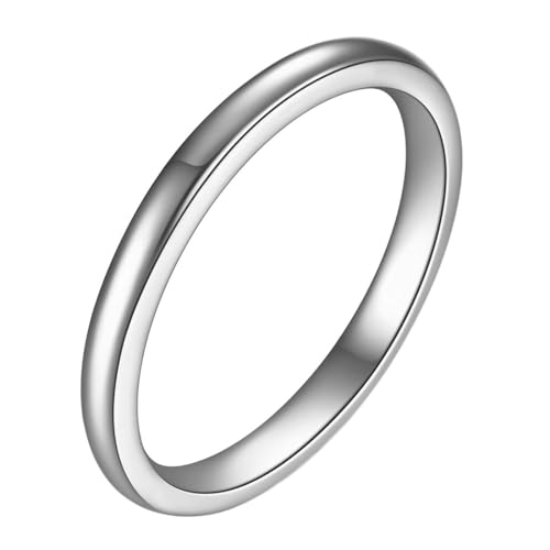 Bishilin Ring Damen Edelstahl, Partnerringe Personalisiert 2MM Schmal Bandring Freundschaftsringe Silber Ring für Frauen Größe 57 (18.1) von Bishilin