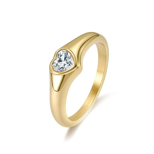 Bishilin Ring Damen Edelstahl, Partnerringe Personalisiert 7MM Herz mit Zirkonia Ring Größe 62, Freundschaftsringe Gold Ring für Frauen von Bishilin