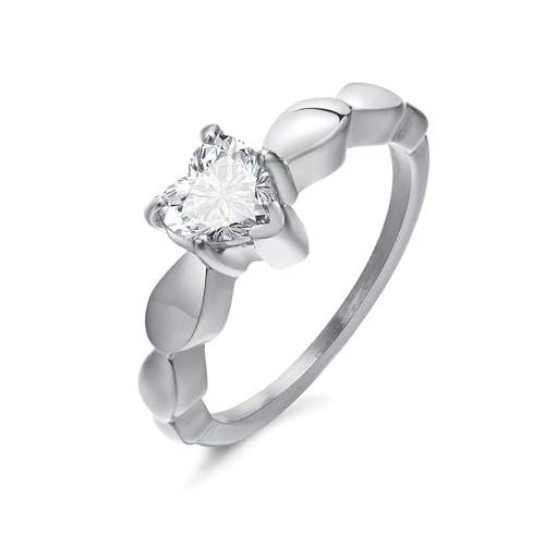 Bishilin Ring Damen Edelstahl Silber, Ringe Personalisiert Herz mit Zirkonia Eheringe Hochzeit Ring Nickelfrei Größe 57 (18.1) von Bishilin