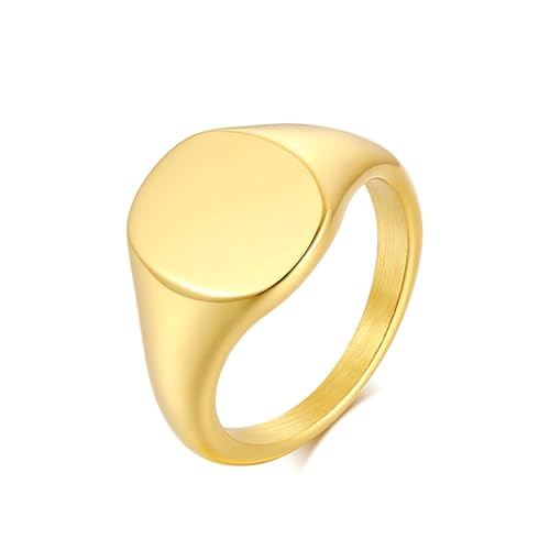 Bishilin Ring Damen Edelstahl Vergoldet Gold, Ringe Personalisiert 12MM Rund Siegelring Eheringe Hochzeit Ring Nickelfrei Gr.52 (16.6) von Bishilin