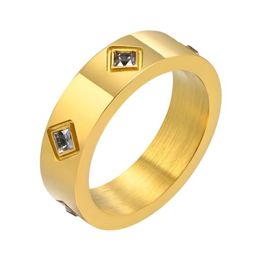 Bishilin Ring Damen Edelstahl Vergoldet Gold, Ringe Personalisiert 5.5MM mit Zirkonia Bandring Eheringe Hochzeit Ring Nickelfrei Größe 54 (17.2) von Bishilin