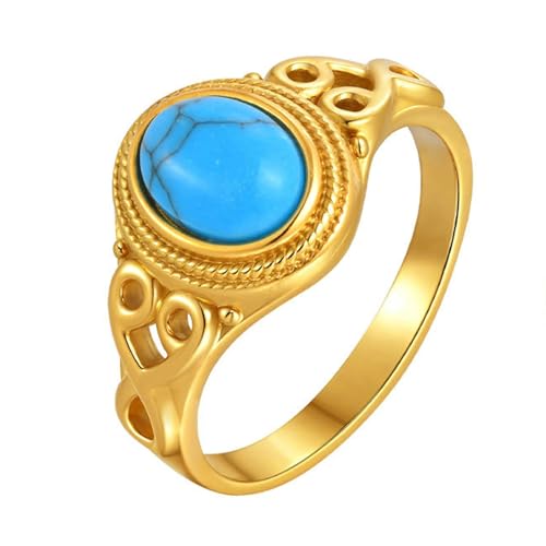 Bishilin Ring Damen Edelstahl Vergoldet Gold, Ringe Personalisiert Filigran mit Türkis Eheringe Hochzeit Ring Nickelfrei Gr.60 (19.1) von Bishilin